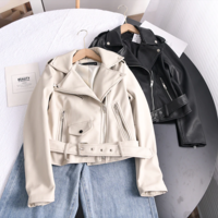 Sylish PU Leather Jacket with Belt - Thumbnail 3