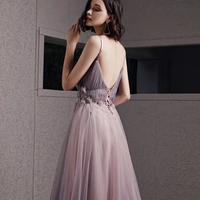 Purple tulle sequins long prom dress A line evening gown - Thumbnail 4