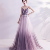 Purple tulle sequins long prom dress purple evening dress - Thumbnail 1