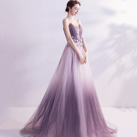Purple tulle sequins long prom dress purple evening dress - Thumbnail 3
