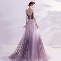 Purple tulle sequins long prom dress purple evening dress - Thumbnail 4