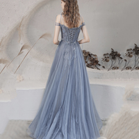 Blue tulle sequins long prom dress blue evening dress - Thumbnail 5