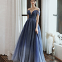Blue tulle sequins long prom dress blue evening dress-2