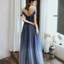 Blue tulle sequins long prom dress blue evening dress-1