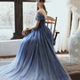 Blue tulle sequins long prom dress blue evening dress-2