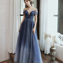 Blue tulle sequins long prom dress blue evening dress-3