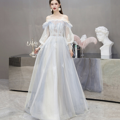 Cute tulle lace long prom dress a line evening dress - Thumbnail 3