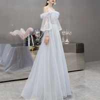 Cute tulle lace long prom dress A line evening dress - Thumbnail 1