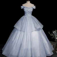 Blue tulle lace long ball gown dress formal dresses - Thumbnail 5