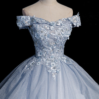 Blue tulle lace long ball gown dress formal dresses - Thumbnail 1