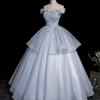 Blue tulle lace long ball gown dress formal dresses - Thumbnail 2