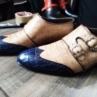 New Edition Alligator Skin Wingtip Monk Strap Handmade Leather Shoes - Thumbnail 4