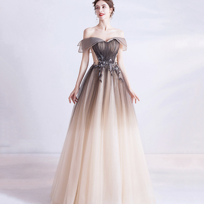 Cute tulle sequins long prom dress evening dress - Thumbnail 2