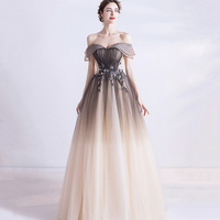 Cute tulle sequins long prom dress evening dress - Thumbnail 2