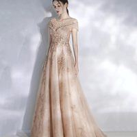 Stylish tulle sequins long prom dress evening dresses - Thumbnail 2