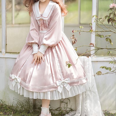 Love letter girl lace pastel pink & blue long sleeve dress