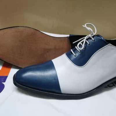 Best hand stitch blue and white contrast cap toe style shoes, men's genuine leather lace up shoes