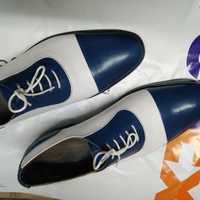 Best Hand Stitch Blue And White Contrast Cap Toe Style Shoes, Men's Genuine Leather Lace Up Shoes - Thumbnail 2