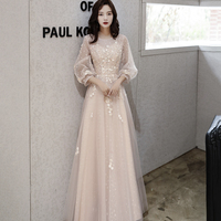 Cute tulle lace long prom dress A line evening dress - Thumbnail 3