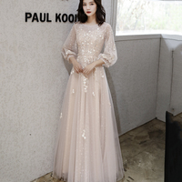 Cute tulle lace long prom dress A line evening dress - Thumbnail 4