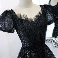 Black tulle sequins long prom dress black evening dress - Thumbnail 2
