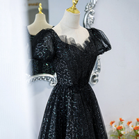 Black tulle sequins long prom dress black evening dress - Thumbnail 3