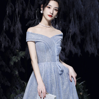 Blue tulle sequins long prom dress blue evening dress - Thumbnail 4