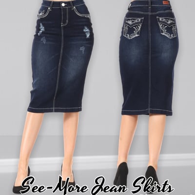 Saylor distressed dark mid length denim skirt 