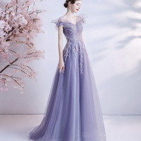 Purple tulle sequins long prom dress A line evening dress - Thumbnail 7