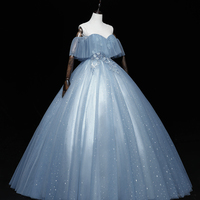 Blue tulle lace long ball gown dress A line formal dress - Thumbnail 2