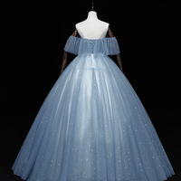Blue tulle lace long ball gown dress A line formal dress - Thumbnail 3
