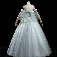 Green tulle lace long prom dress A line formal dress - Thumbnail 3