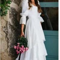 Rustic Boho Wedding Dress Vintage Bohemian Lace A Line Bride Gown Lantern Sleeves Tiered Princess Wedding Gowns Country Verng - Thumbnail 1