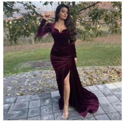  evening dress sweeteart long sleeve sexy mermaid prom gown plus size velvet mother of the bride party dress