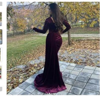  Evening Dress Sweeteart Long Sleeve Sexy Mermaid Prom Gown Plus Size Velvet Mother of the Bride Party Dress