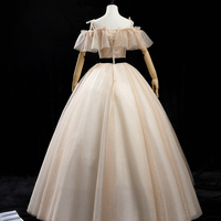 Champagne tulle sequins long prom dress formal dress - Thumbnail 3