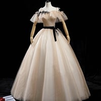 Champagne tulle sequins long prom dress formal dress - Thumbnail 4