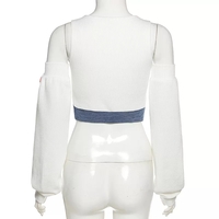 Cute Patchwork Letter Label T-shirt Separate Sleeve Crop Top Bodycon Streetwear Summer Aesthetic Casual E-Girl Kawaii Korean Japanese Harajuku - Thumbnail 5