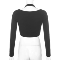 Cute Sexy 2pcs Set Black Halter Crop Top Tank Buckle Long Sleeve T-shirt Tracksuit Summer Aesthetic Casual E-Girl Kawaii Korean Japanese Harajuku - Thumbnail 4
