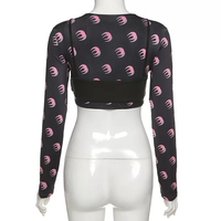 Cute Sexy 2pcs Moon Print Long Sleeve T-shirt Crop Top With Bra Camisole Summer Aesthetic Casual E-Girl Kawaii Korean Japanese Harajuku - Thumbnail 4