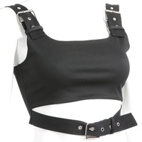 Cute Black Buckle Belt Tank Crop Top Sleeveless Shirt Camisole Bustier Corset Punk Goth Summer Aesthetic E-Girl Kawaii Korean Japanese Harajuku - Thumbnail 6