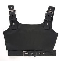 Cute Black Buckle Belt Tank Crop Top Sleeveless Shirt Camisole Bustier Corset Punk Goth Summer Aesthetic E-Girl Kawaii Korean Japanese Harajuku - Thumbnail 4