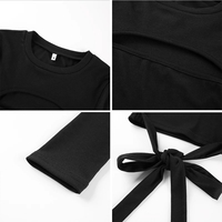 Cute Black Criss Cross Bandage Hallow Out Long Sleeve T-shirt Crop Top Summer Aesthetic Casual E-Girl Kawaii Korean Japanese Harajuku - Thumbnail 6