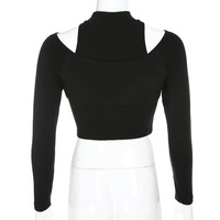 Cute Black Buckle Hollow Out Turtleneck Crop Top Long Sleeve Shirt Punk Goth Summer Aesthetic Casual E-Girl Kawaii Korean Japanese Harajuku - Thumbnail 8