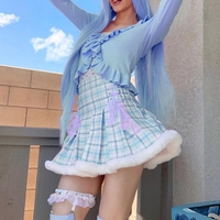 Cute Pink Plaid Feather Lace Up Pleated High Waist A-line Mini Skirt Summer Aesthetic Casual E-Girl Kawaii Korean Japanese Harajuku - Thumbnail 3