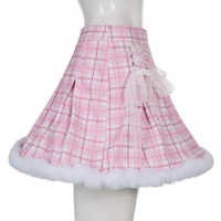Cute Pink Plaid Feather Lace Up Pleated High Waist A-line Mini Skirt Summer Aesthetic Casual E-Girl Kawaii Korean Japanese Harajuku - Thumbnail 7