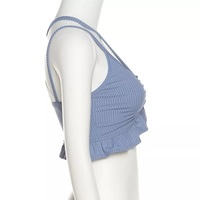 Cute Sexy Blue White Hollow Out Patchwork Rib Knit Camisole Crop Top Sleeveless Shirt Summer Aesthetic Casual E-Girl Kawaii Korean Japanese Harajuku - Thumbnail 6