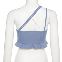 Cute Sexy Blue White Hollow Out Patchwork Rib Knit Camisole Crop Top Sleeveless Shirt Summer Aesthetic Casual E-Girl Kawaii Korean Japanese Harajuku - Thumbnail 7