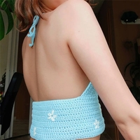 Cute Sexy Blue Crochet Knit Floral Backless Crop Top Tank Camisole Halter Beach Party Summer Aesthetic Casual E-Girl Kawaii Korean Japanese Harajuku - Thumbnail 2