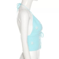 Cute Sexy Blue Crochet Knit Floral Backless Crop Top Tank Camisole Halter Beach Party Summer Aesthetic Casual E-Girl Kawaii Korean Japanese Harajuku - Thumbnail 6